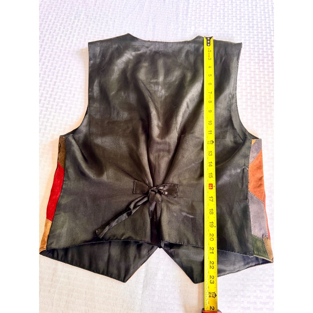 AJNY Vintage Patchwork Leather Boho Vest Med Floral Suede Earth Tone 90s Retro - Picture 3 of 14